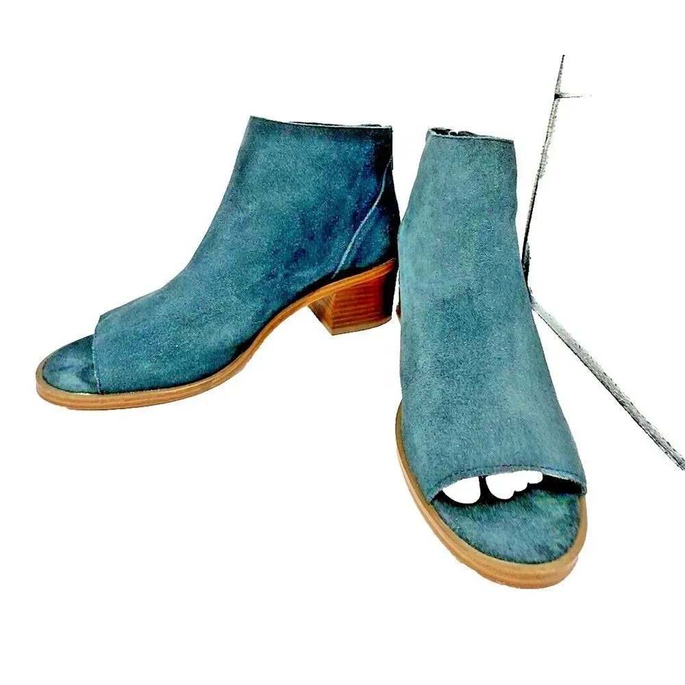 Sole Society So Tabbie Peep Toe Bootie Womens 8 Mediterranean Cow Suede Zip Heel